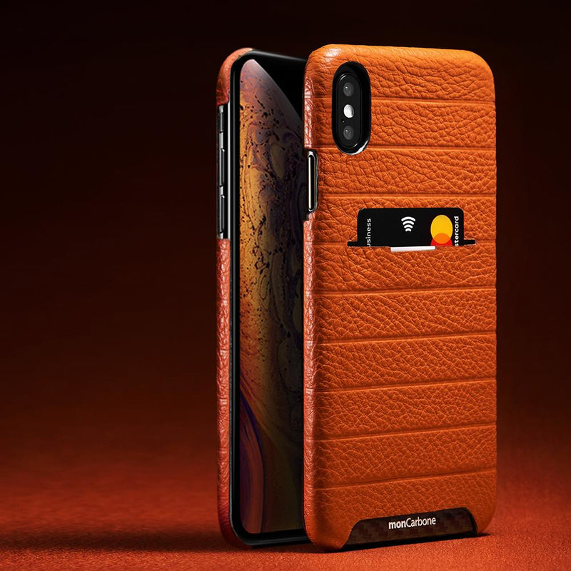HOVERSKIN イタリアンレザーiPhone XS / XS Max保護ケース - オレンジ
