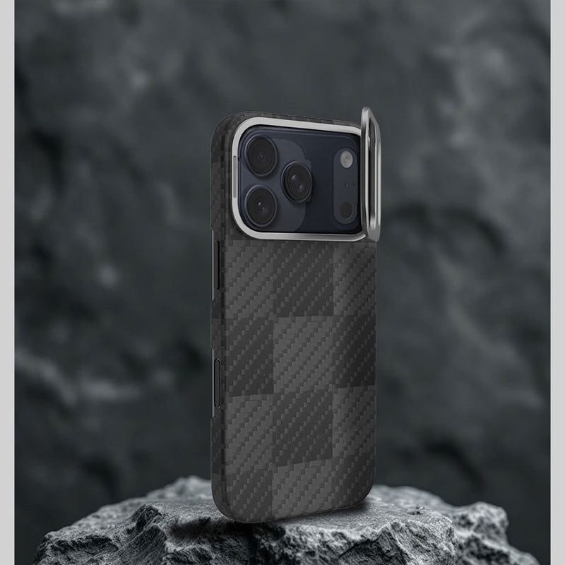 キックスタンド付き iPhone 17 Pro/Pro Max ケース バリスティックファイバー マグネット対応 – レーシングブラック